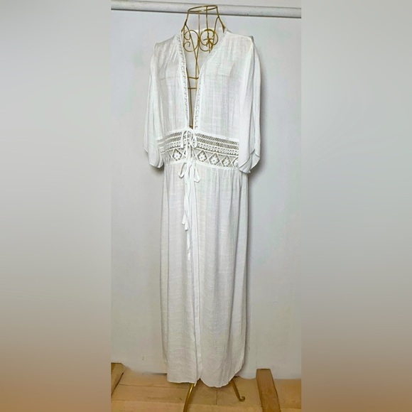 NEW Boho White Lace Beach Dress Coverup with Flutter Sleeves & 2-Tie Front, OS - Picture 5 of 13